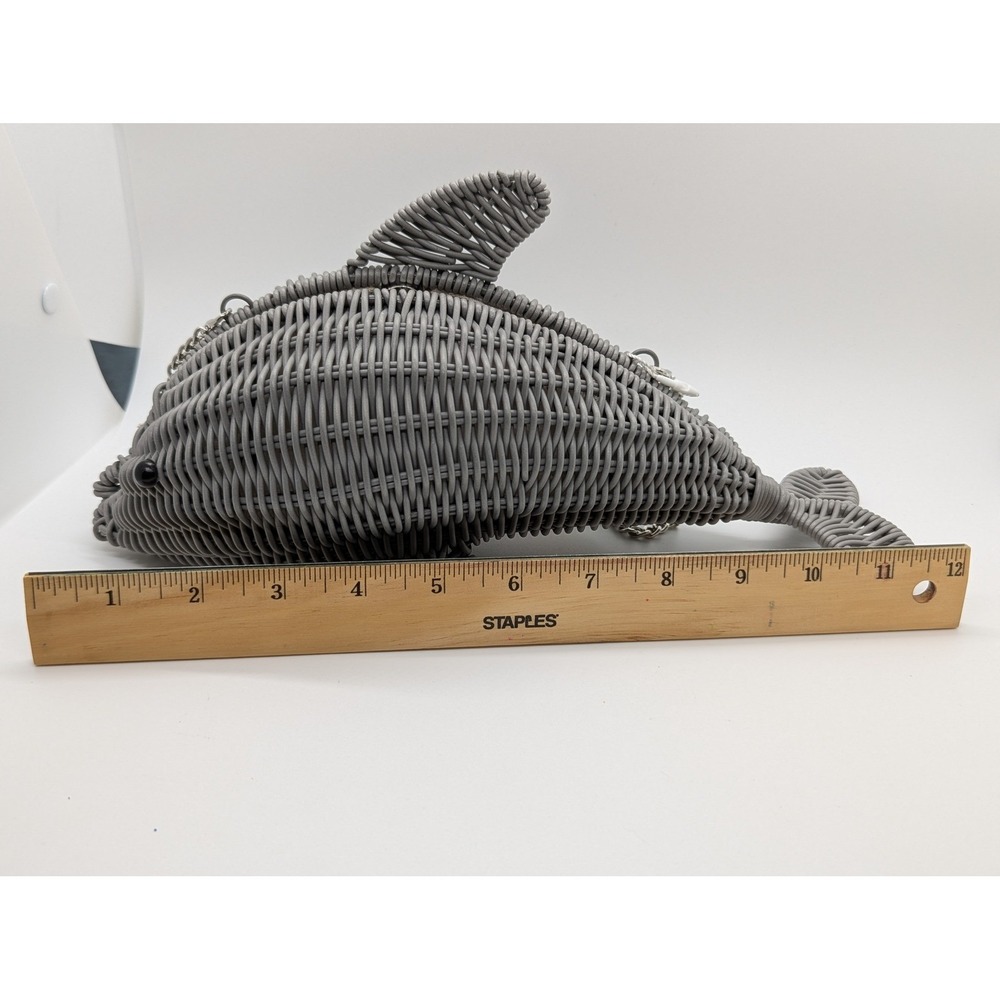 NEW Tommy Bahama Grey Wicker Dolphin Crossbody Bag Novelty Purse WW6021A - Picture 7 of 9